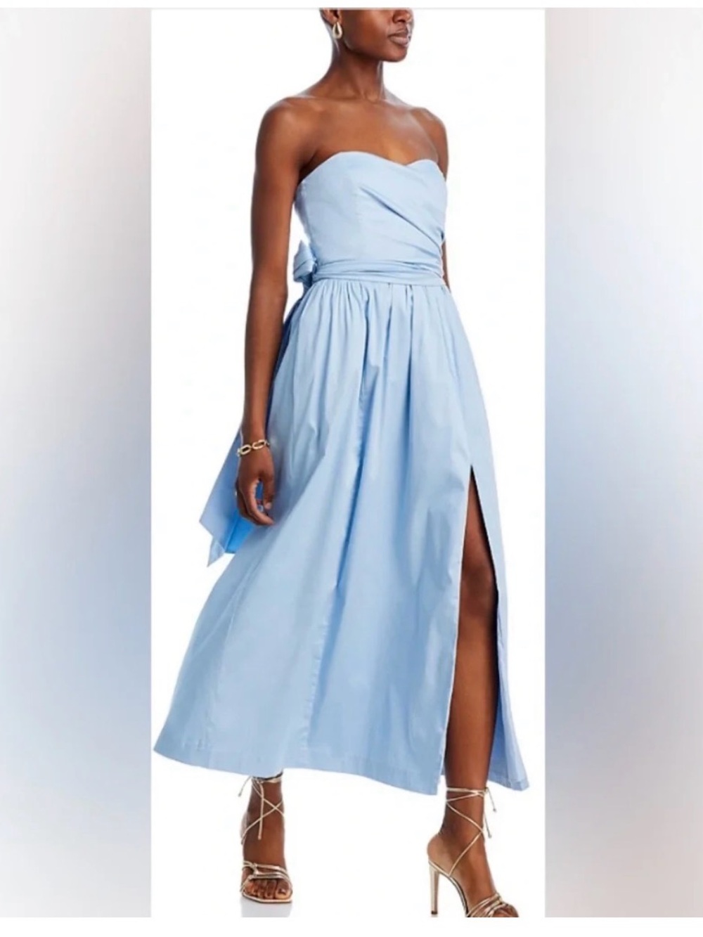French Connection Light Blue Strapless Tie-Waist Dress
